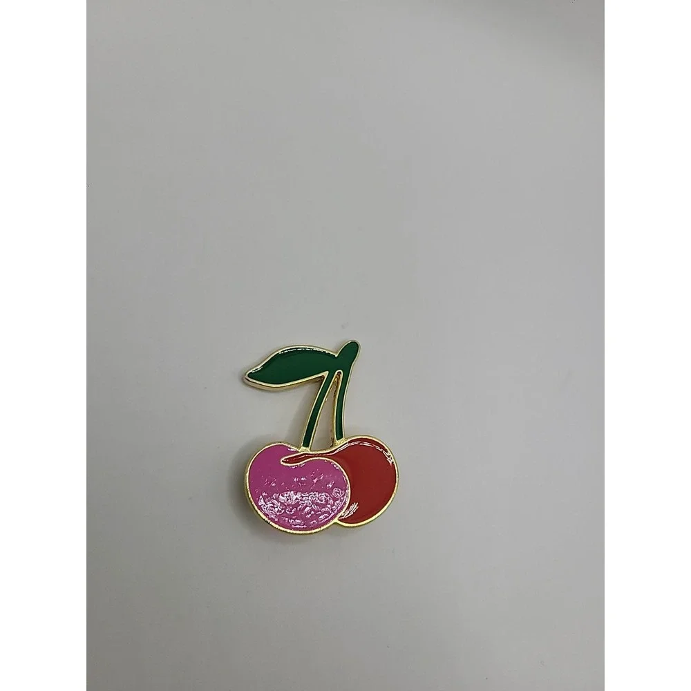 Vintage Cherry Brooch Pink Red Enamel Fruit Pin Gold Tone Retro Jewelry‎